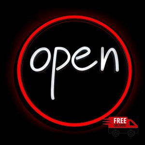 Open Sign Round Red and White LED Neon